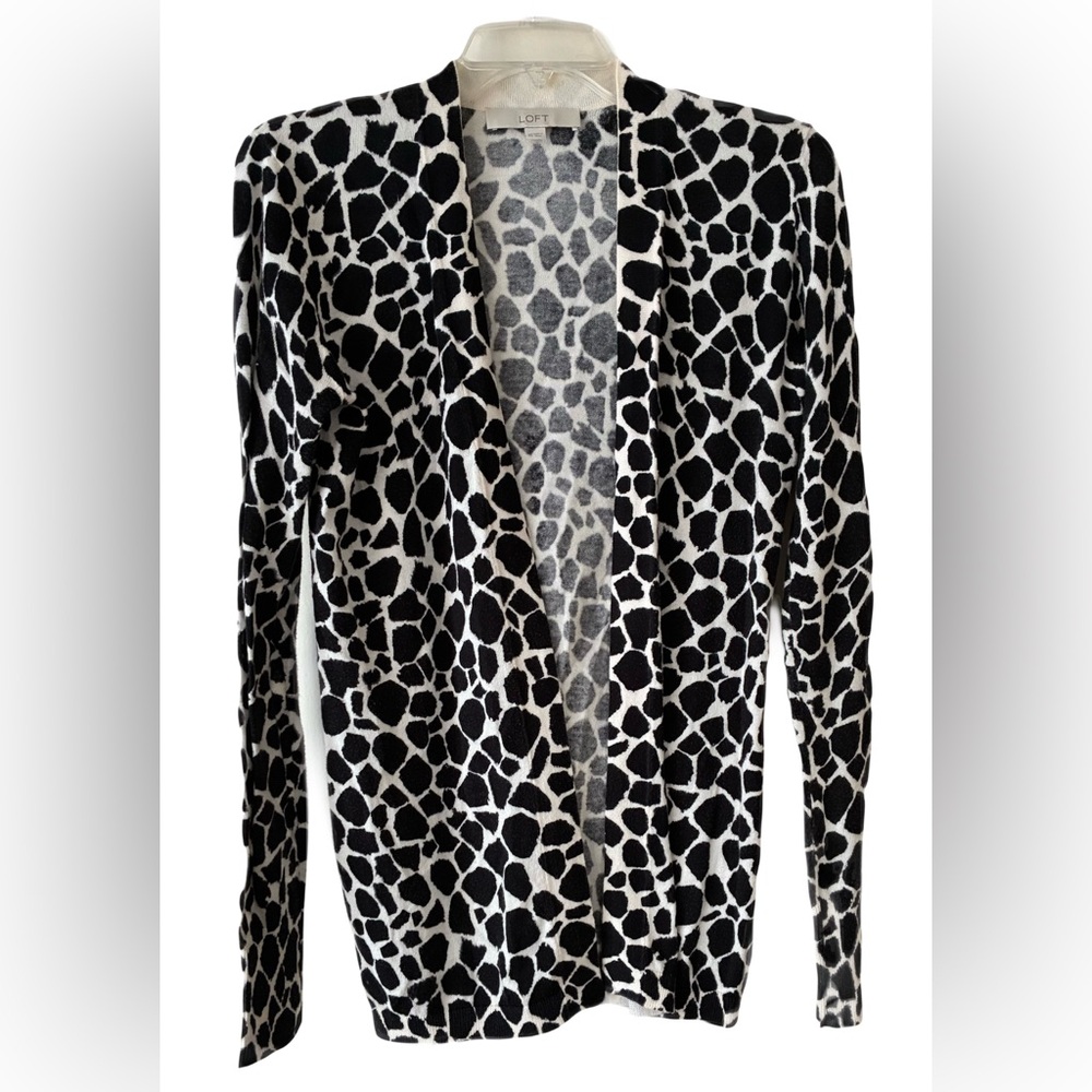 Loft Open Front Cardigan, Sz. XS, Cream/Black Cobblestone Print, Pima Cotton